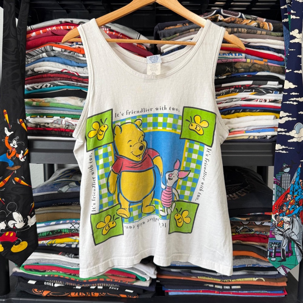 Vintage White Winnie The Pooh Piglet Graphic Tank Top Size Small